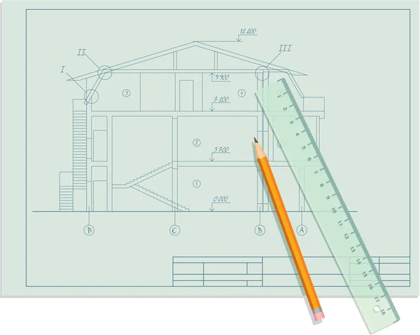 Architekt domu návrh s tužky a pravítka — Stockový vektor