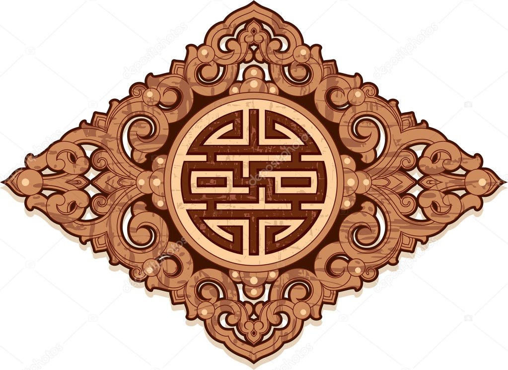 Oriental Ornament - Vector Woodcraft Style Pattern