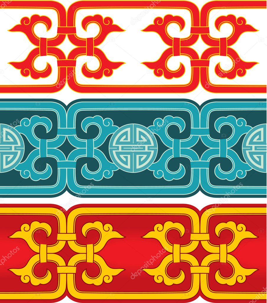Vector Seamless Oriental Chinese Border Elements