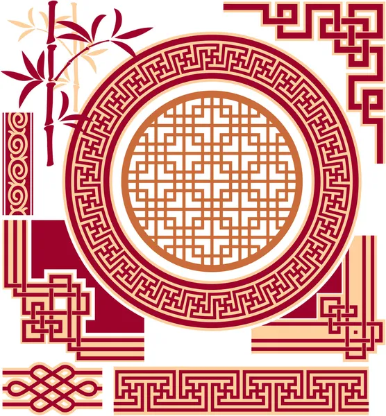Набор восточных - китайских - элементов дизайна — стоковый вектор