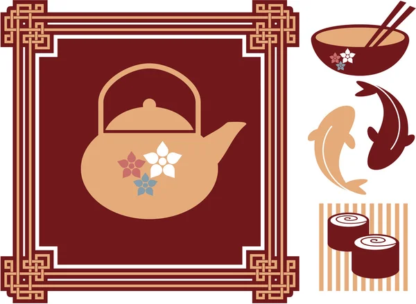Orientalische - japanische - Lebensmittel-Ikonen — Stockvektor