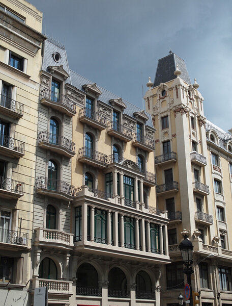 Building frontage, view from a public street, Barcelona center , Spain