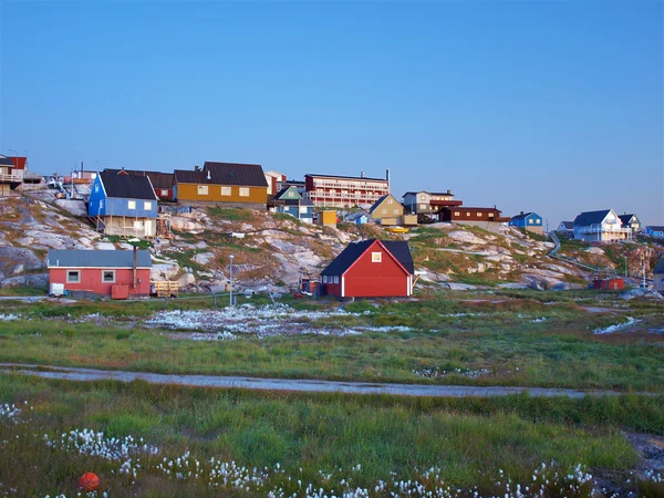 A nyári hónapokban a grönlandi alkonyatkor Ilulissat. Stock Fotó