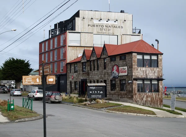 Puerto Natales, Chile, 2010 őszén, a kikötő mellett a hotel Stock Kép