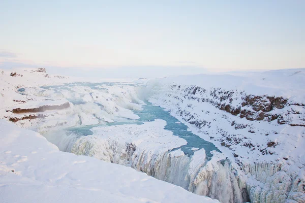 Gullfoss vízesés alatt a téli, Izland, Skandinávia — Stock Fotó
