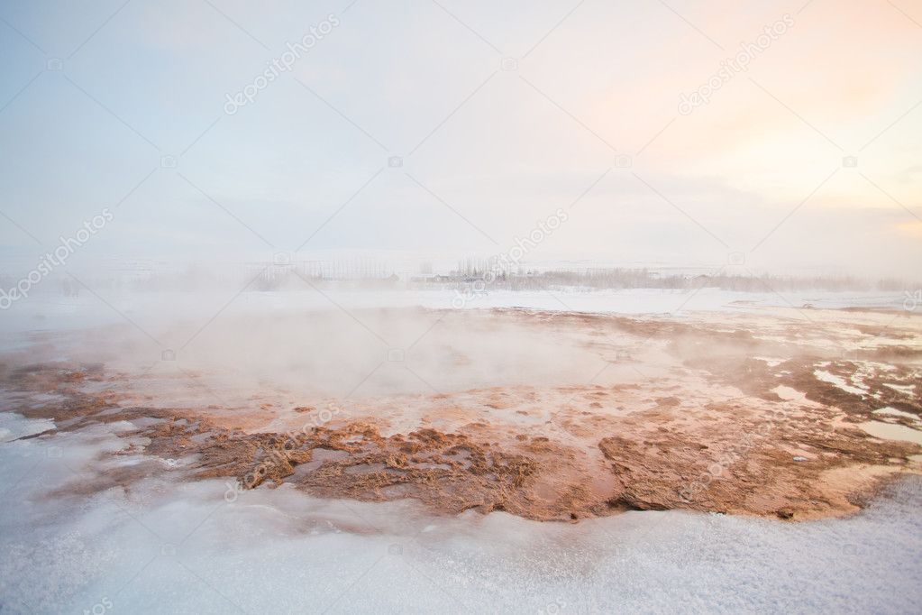 Geyser during the winter, Iceland, Scandinavia