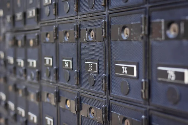 stock image Rows of locked mailbox