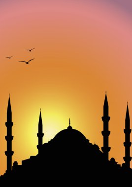 Mosque at sunrise clipart