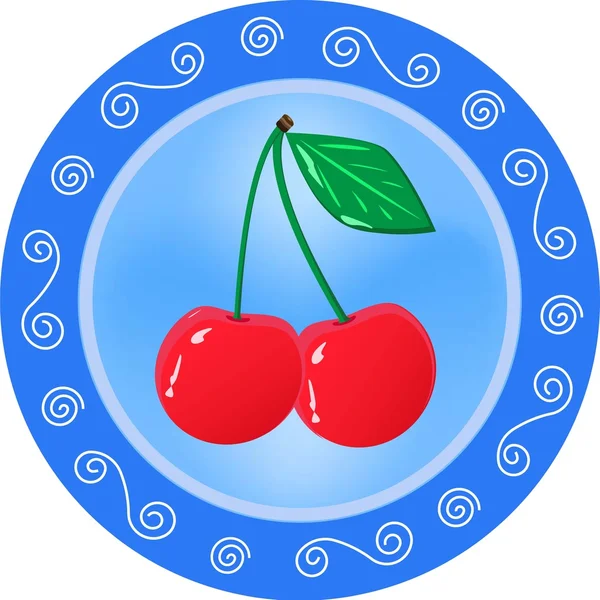 Red cherries on a plate. — Stock Vector