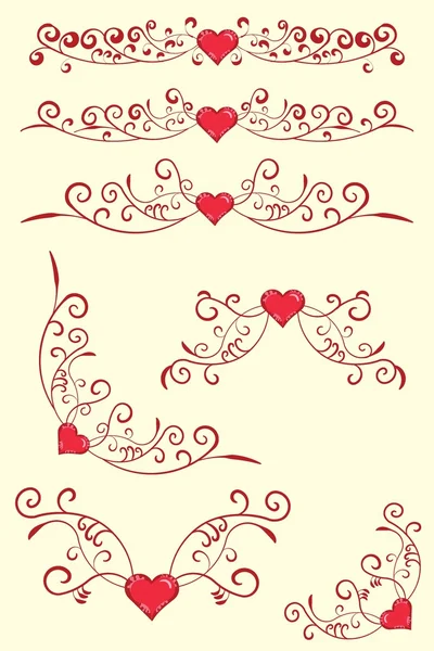 Collection of antique design elements with heart. — Stock Vector