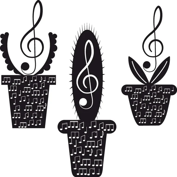 Music. Flowers. Treble clef and notes. — Stock Vector