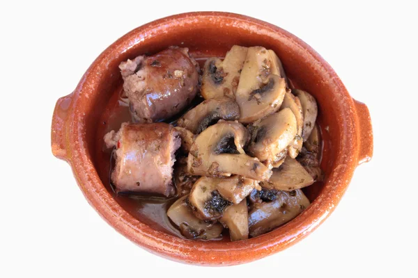 Sausage with mushrooms — Stock Photo, Image