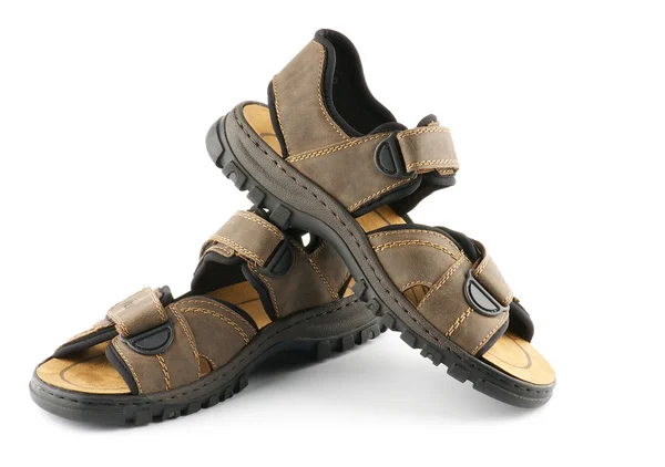 Hnědé Pánské sandály boty se suchým zipem — Stock fotografie
