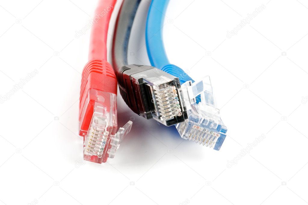 Black, red and blue UTP cords with RJ-45 Connectors