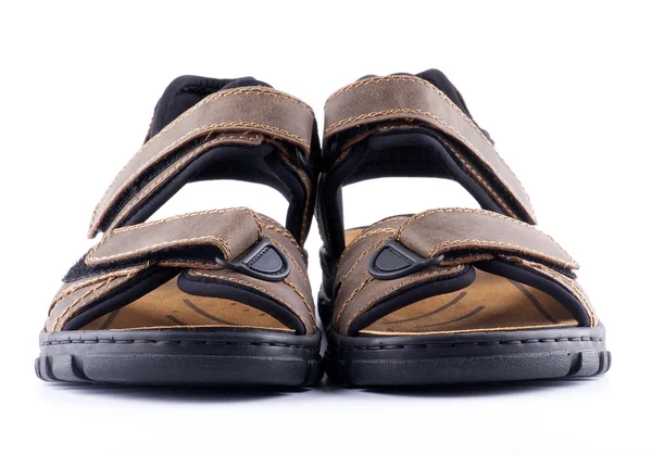 Hnědé Pánské sandály boty se suchým zipem — Stock fotografie