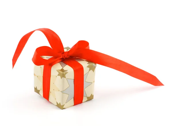 Gift Box with Red Satin Ribbon Bow — Stock Photo, Image