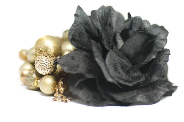 Jewelry and black rose buttonhole isolated on white background — Stock Photo, Image