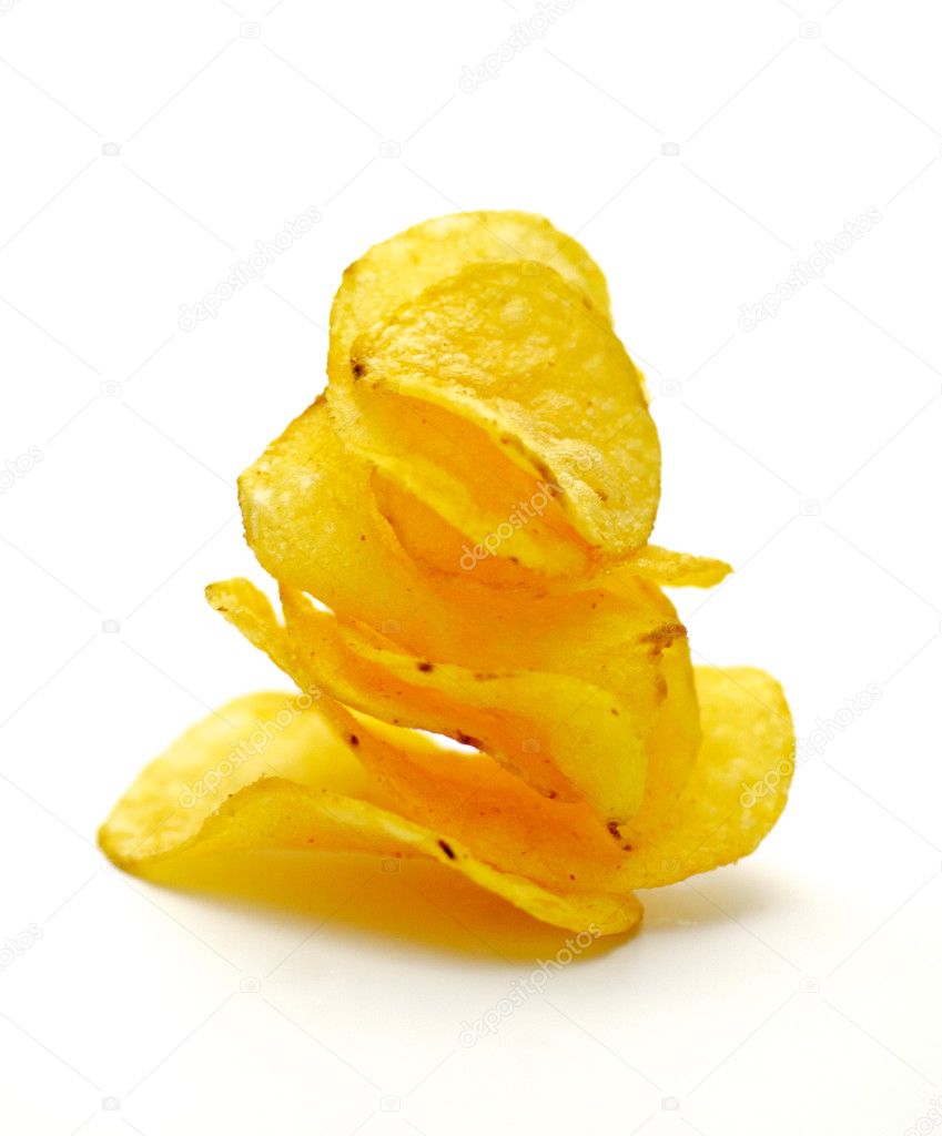 Potato Chips pyramid isolated on white background