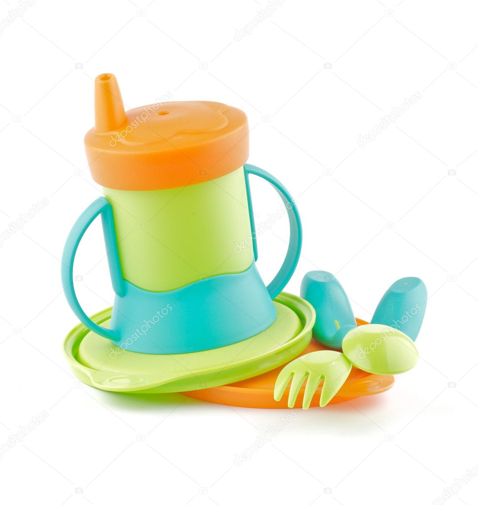 Multi Colored Baby Bottle and Baby utensil