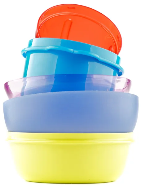 Colorful plastic bowls — Stock Photo, Image