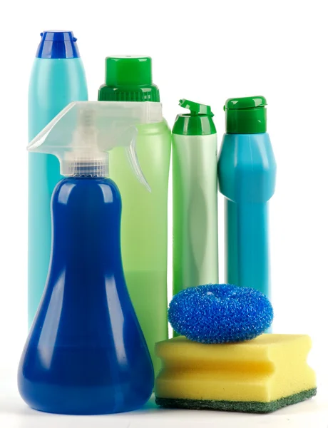 喷雾瓶与清洁用品 免版税图库照片