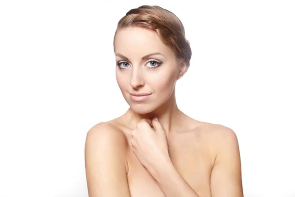 Beautiful female model isolated on white background bright ma — Stock Photo, Image