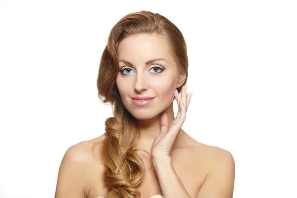Portrait of a beautiful female model isolated on white background bright ma — Stock Photo, Image