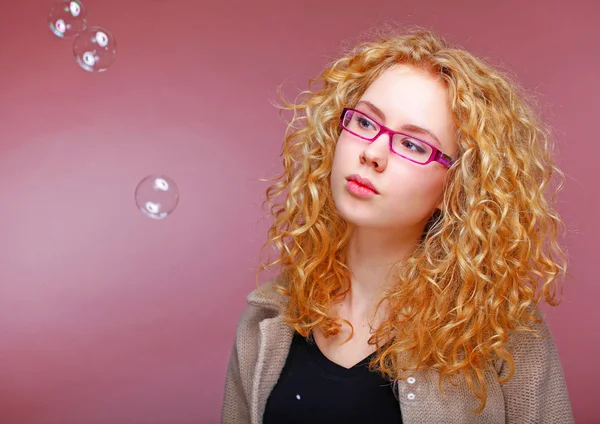 Model with Soap bubbles — Stock Photo, Image