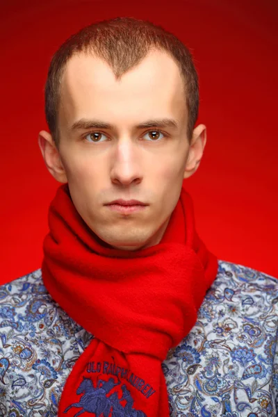 Man with Red scarf — Stock Photo, Image