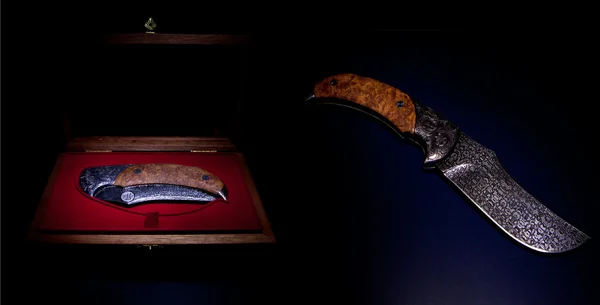 Kolekcja nóż ze stali damasceńskiej — Zdjęcie stockowe