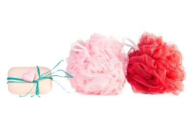 Soap with shower pouf washcloths clipart