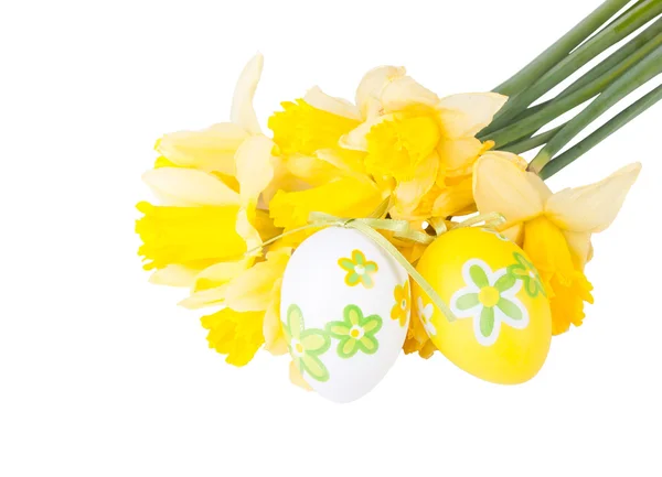 Easter eggs with narcissus flower — Stock Photo, Image