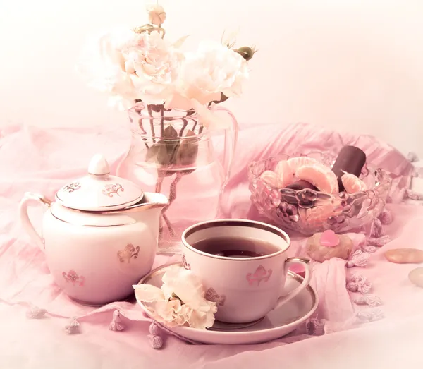 Tea party w różowym Zdjęcie Stockowe
