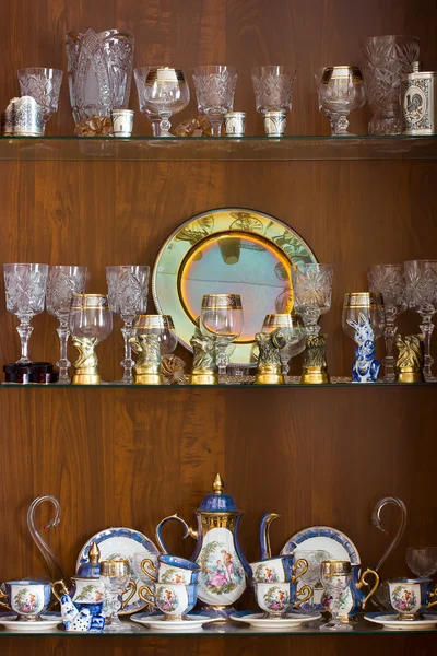 stock image Dishes on shelves