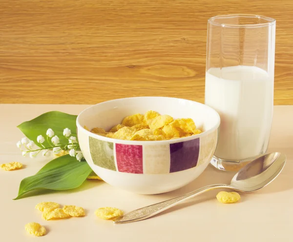 Cereales con leche sobre la mesa —  Fotos de Stock