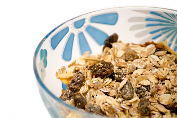 Muesli in a transparent plate — Stock Photo, Image