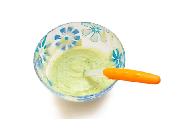Vegetable puree in a transparent bowl on a white background — Stock Photo, Image