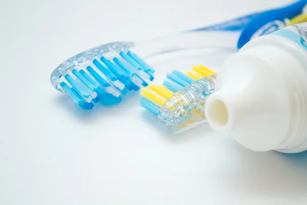 stock image Two toothbrushes and a tube of toothpaste