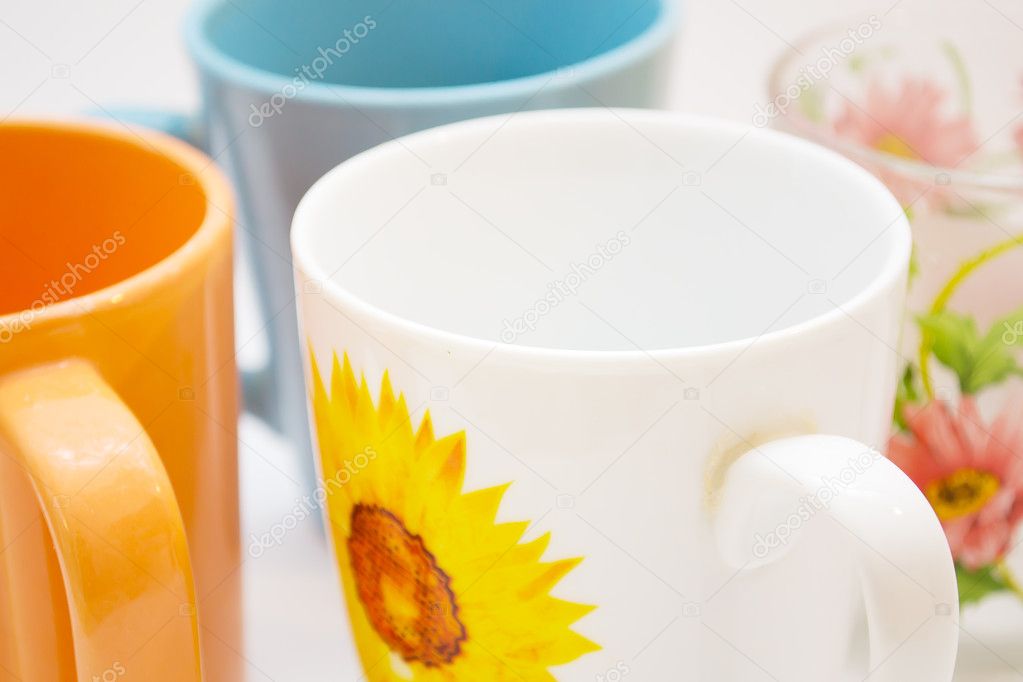 Tea cups on a white background