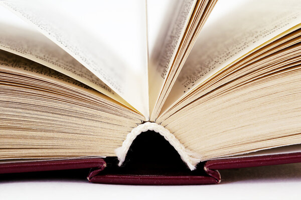 Открытая книга лежит на столе
