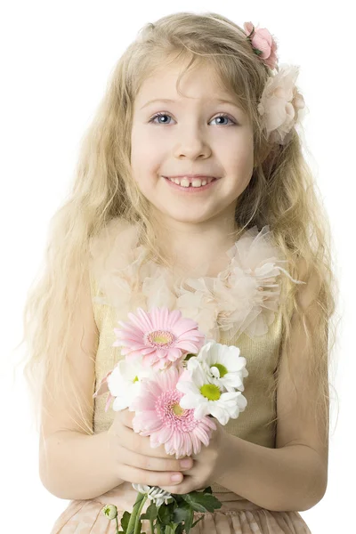 Χαρούμενο παιδί με toothy χαμόγελο που απομονώνονται σε λευκό — Φωτογραφία Αρχείου