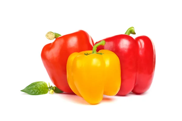 Λαχανικών - κίτρινες και κόκκινες πιπεριές, που απομονώνονται σε λευκό — Φωτογραφία Αρχείου