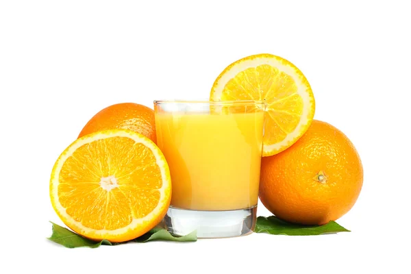 stock image Oranges juice with fruit isolated on white