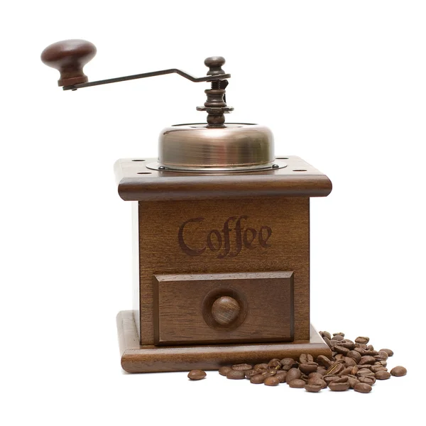 Beyaz arka planda izole edilmiş antika kahve değirmeni — Stok fotoğraf