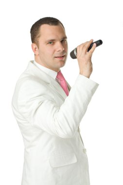 Retro Styled Fashion Portrait - Man Singer with Microphone clipart