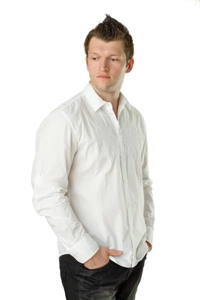 Νεαρός όμορφος άντρας απομονωμένος στα λευκά — Φωτογραφία Αρχείου