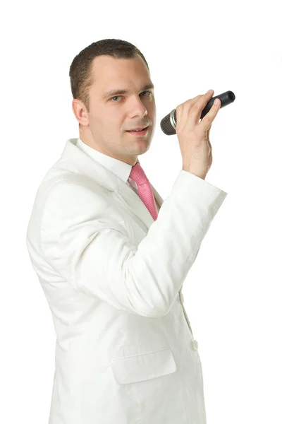 Retro Styled Fashion Portrait - Man Singer med mikrofon - Stock-foto