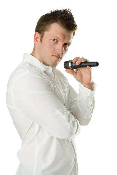 Cantor homem com microfone nas mãos — Fotografia de Stock