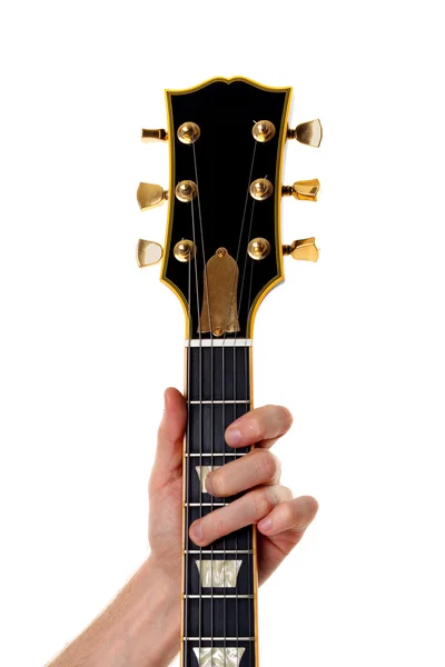 Pescoço de guitarra e mão masculina isolada — Fotografia de Stock
