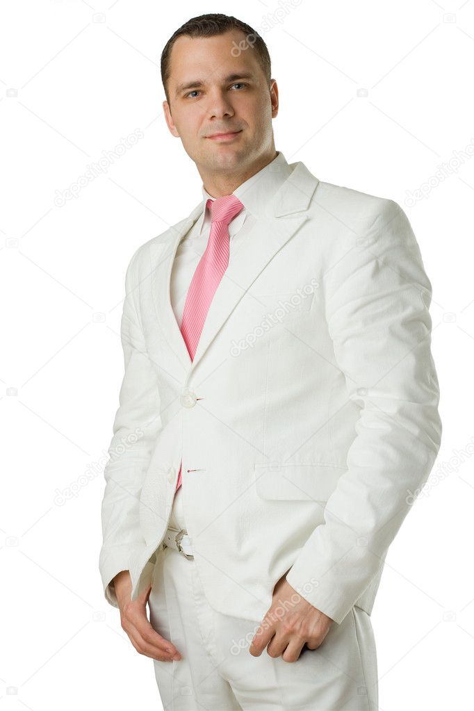 Handsome Man in White Suit Isolated